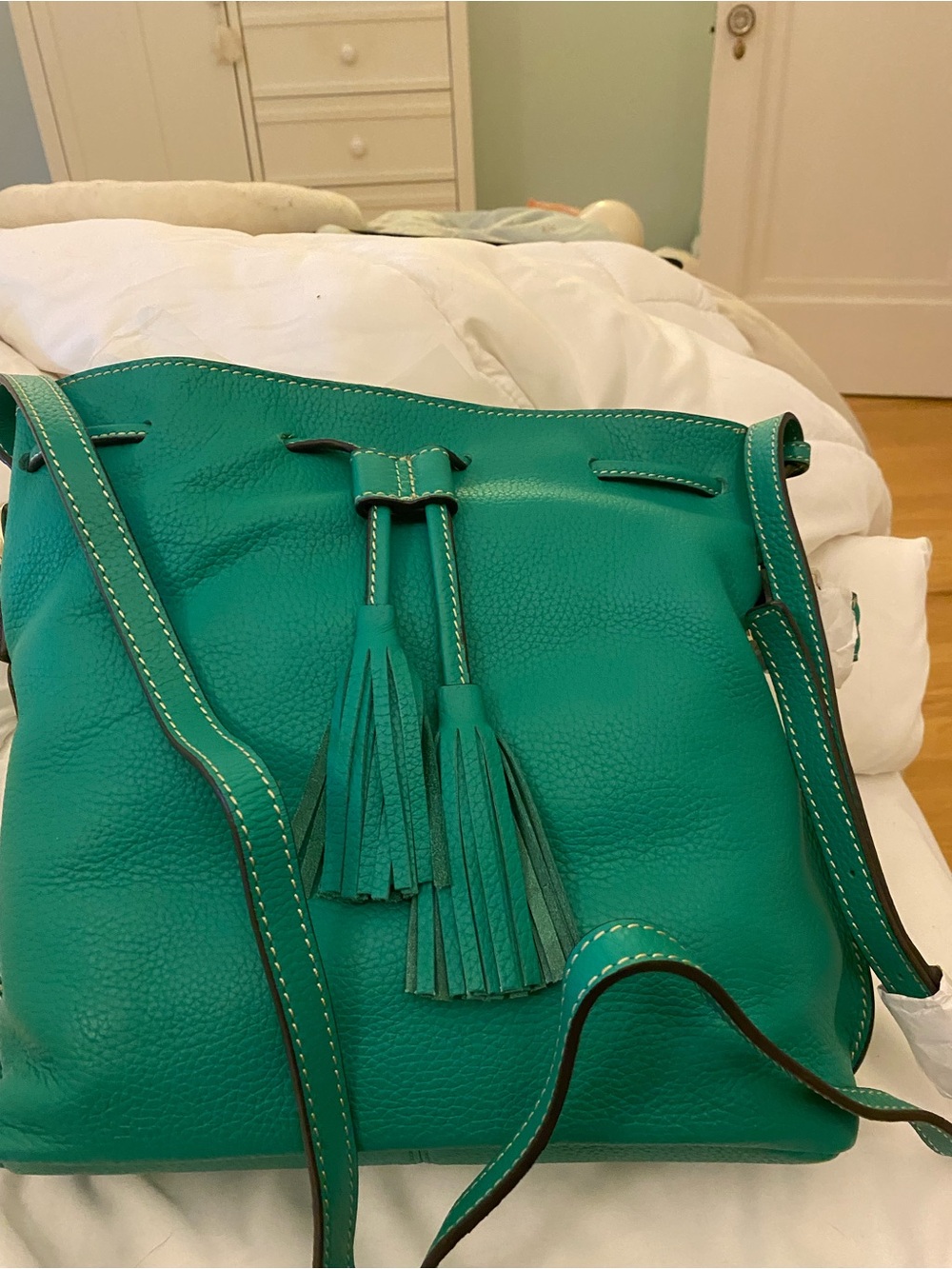 Boden brand green leather nwot large crossbody purse - Picture 6 of 9